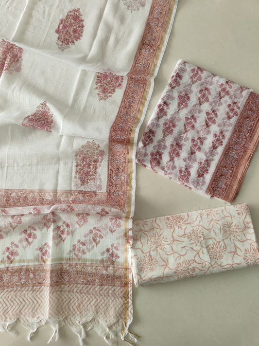 HAND BLOCK PRINTED KOTA DORIYA SUIT WITH KOTA DORIYA DUPPATA (FKS146)
