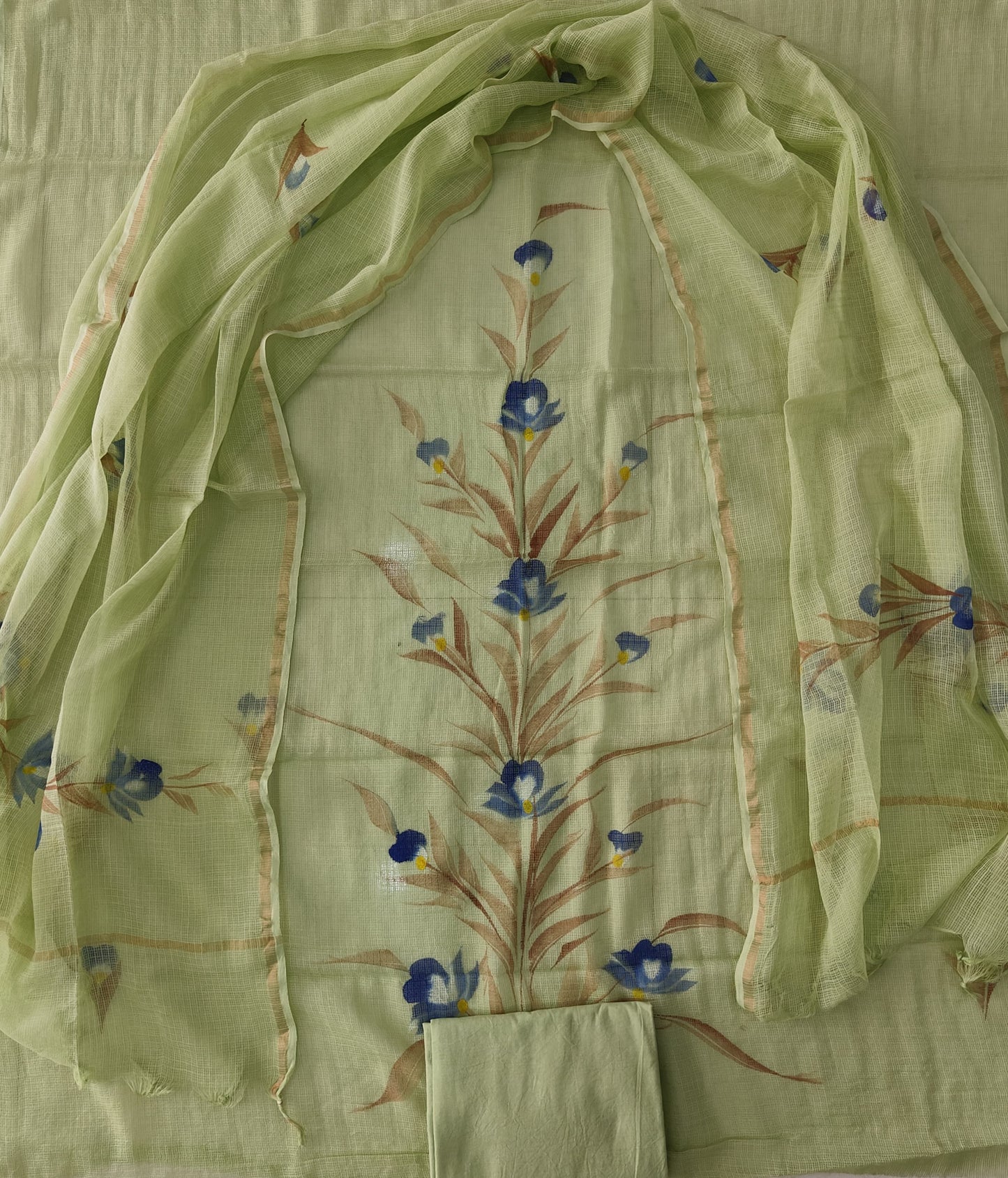 HAND BLOCK PRINTED KOTA DORIYA SUIT WITH KOTA DORIYA DUPPATA (FKS147)