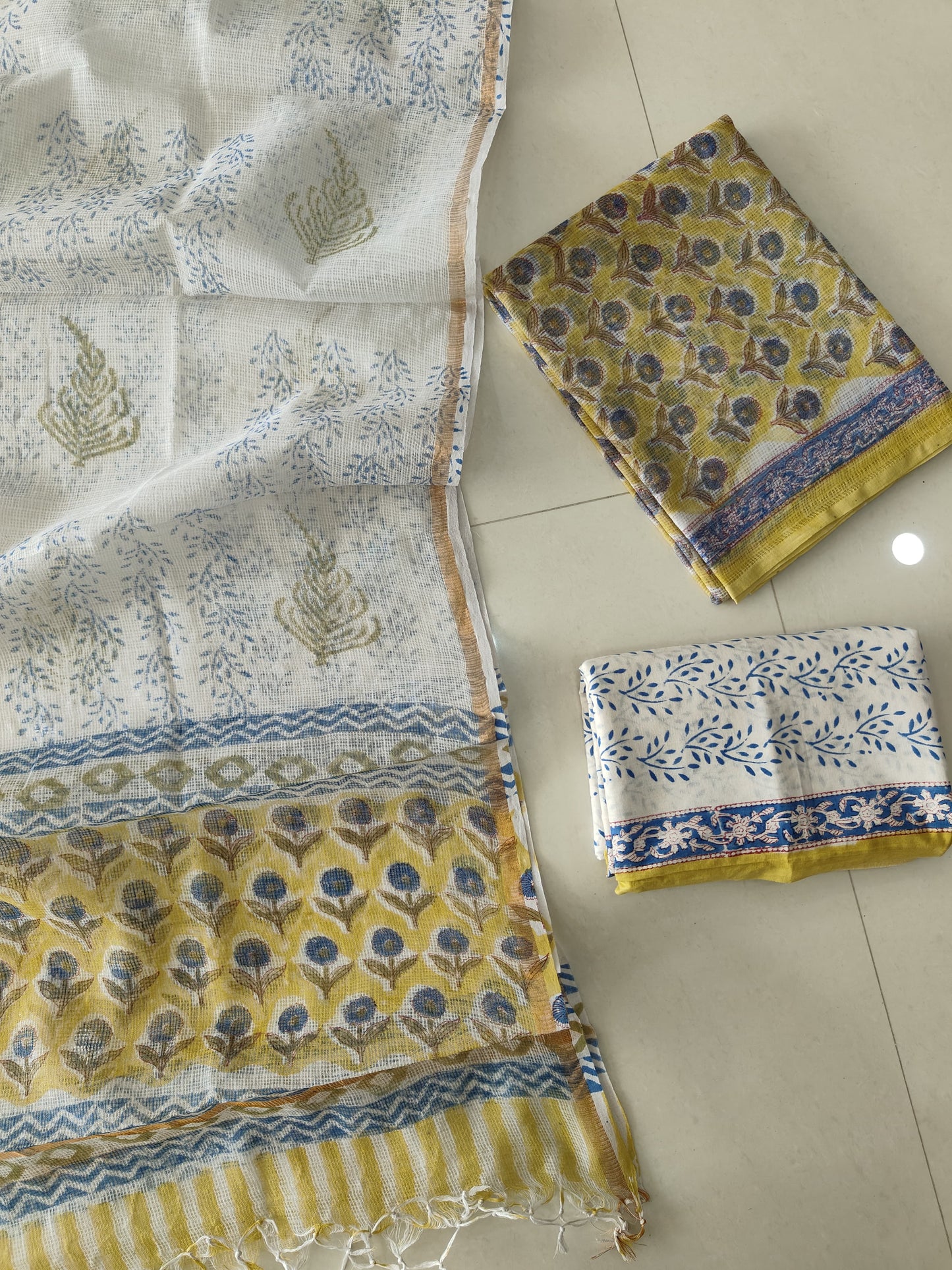 HAND BLOCK PRINTED KOTA DORIYA SUIT WITH KOTA DORIYA DUPPATA (FKS150)