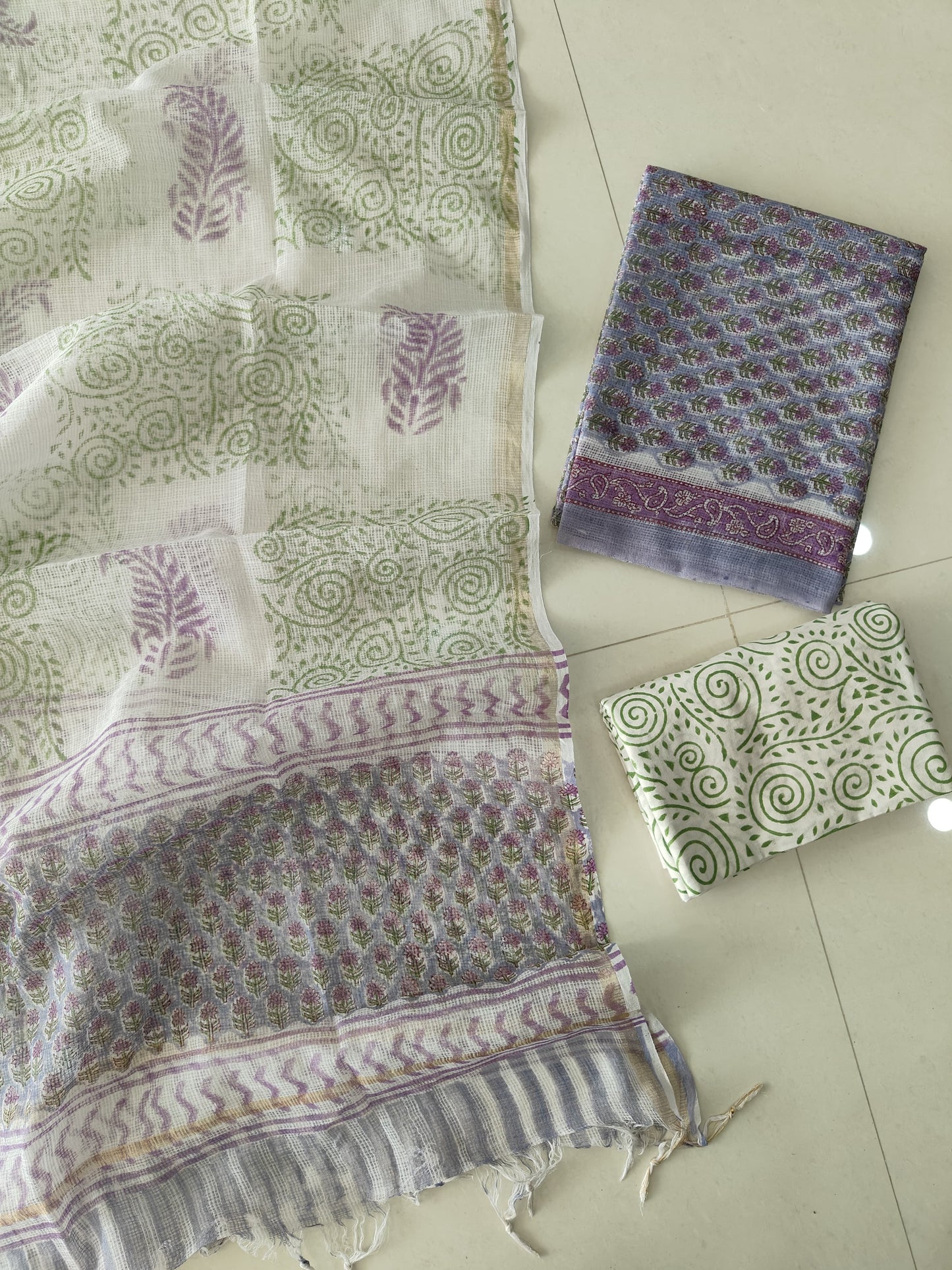 HAND BLOCK PRINTED KOTA DORIYA SUIT WITH KOTA DORIYA DUPPATA (FKS151)
