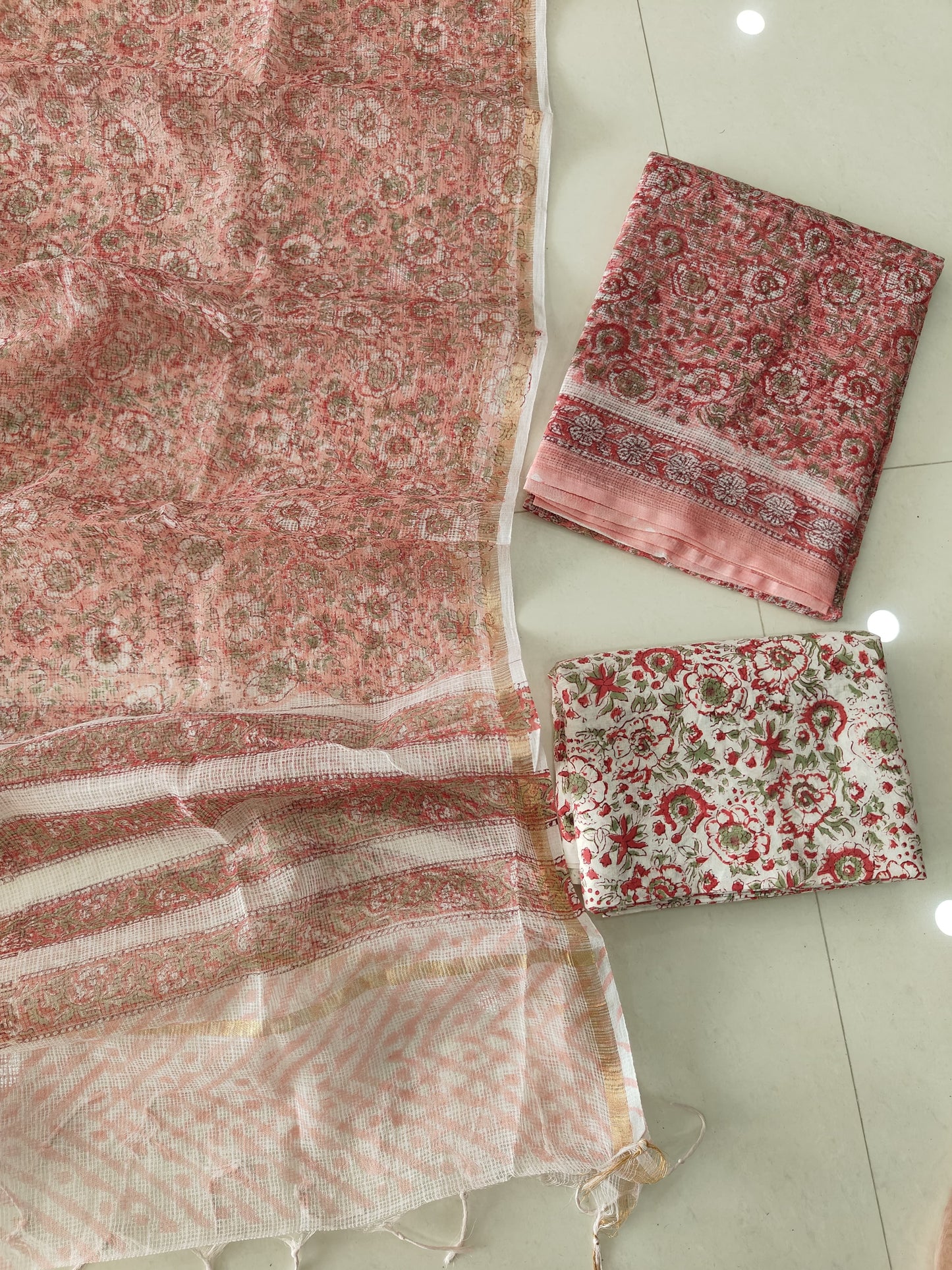 HAND BLOCK PRINTED KOTA DORIYA SUIT WITH KOTA DORIYA DUPPATA (FKS152)