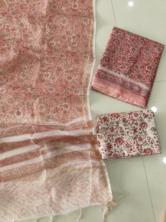HAND BLOCK PRINTED KOTA DORIYA SUIT WITH KOTA DORIYA DUPPATA (FKS152)