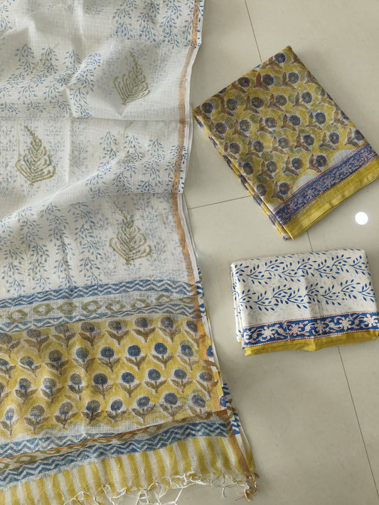 HAND BLOCK PRINTED KOTA DORIYA SUIT WITH KOTA DORIYA DUPPATA (FKS150)