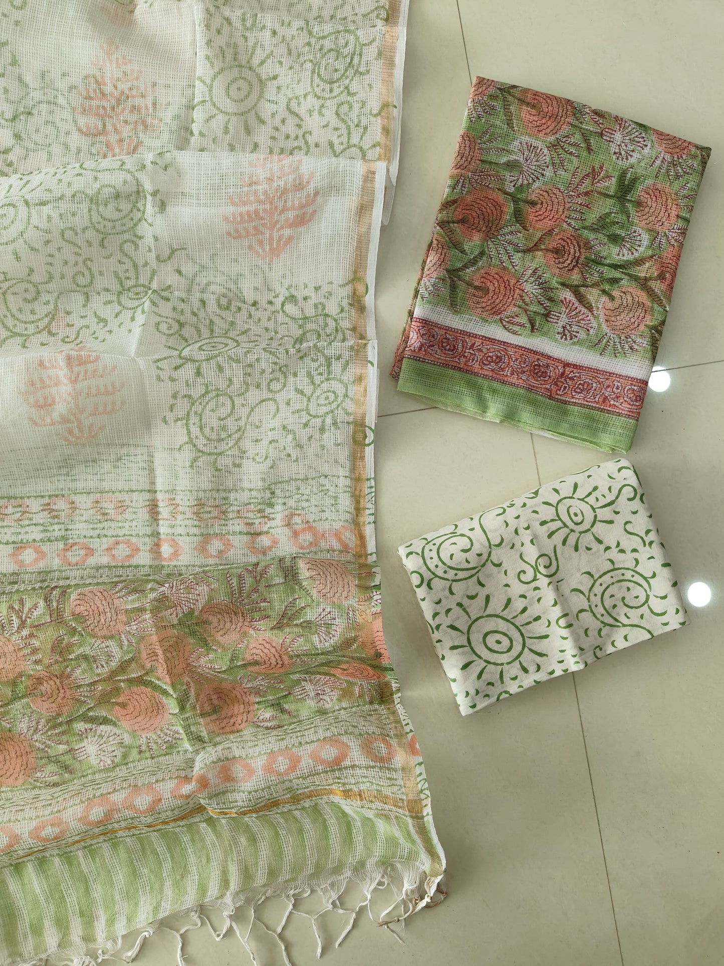 HAND BLOCK PRINTED KOTA DORIYA SUIT WITH KOTA DORIYA DUPPATA (FKS154)