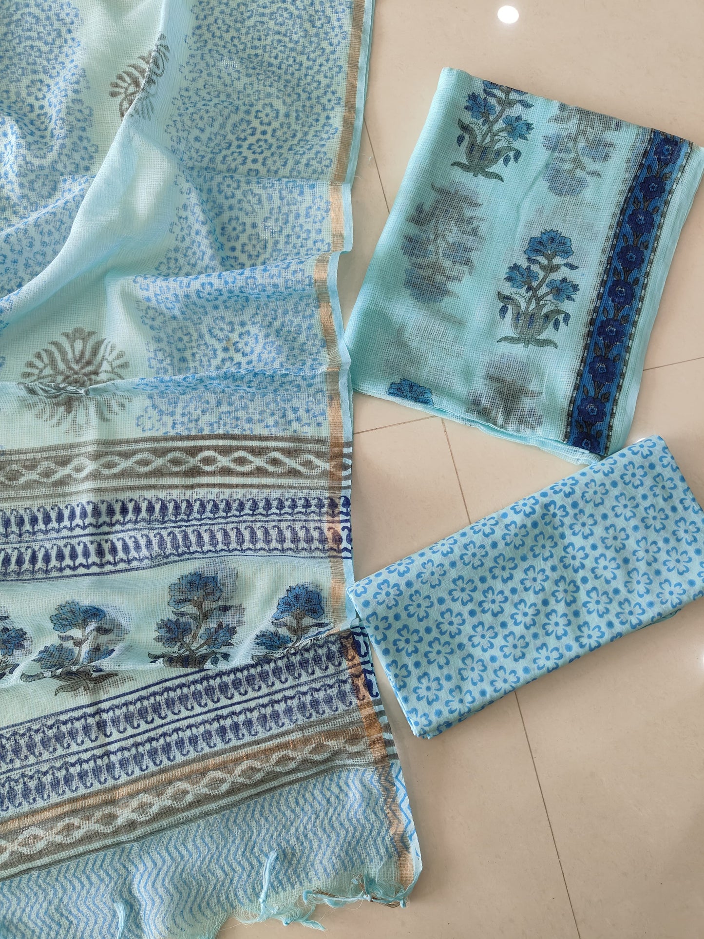 HAND BLOCK PRINTED KOTA DORIYA SUIT WITH KOTA DORIYA DUPPATA (FKS155)