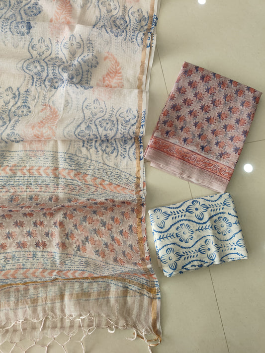 HAND BLOCK PRINTED KOTA DORIYA SUIT WITH KOTA DORIYA DUPPATA (FKS153)