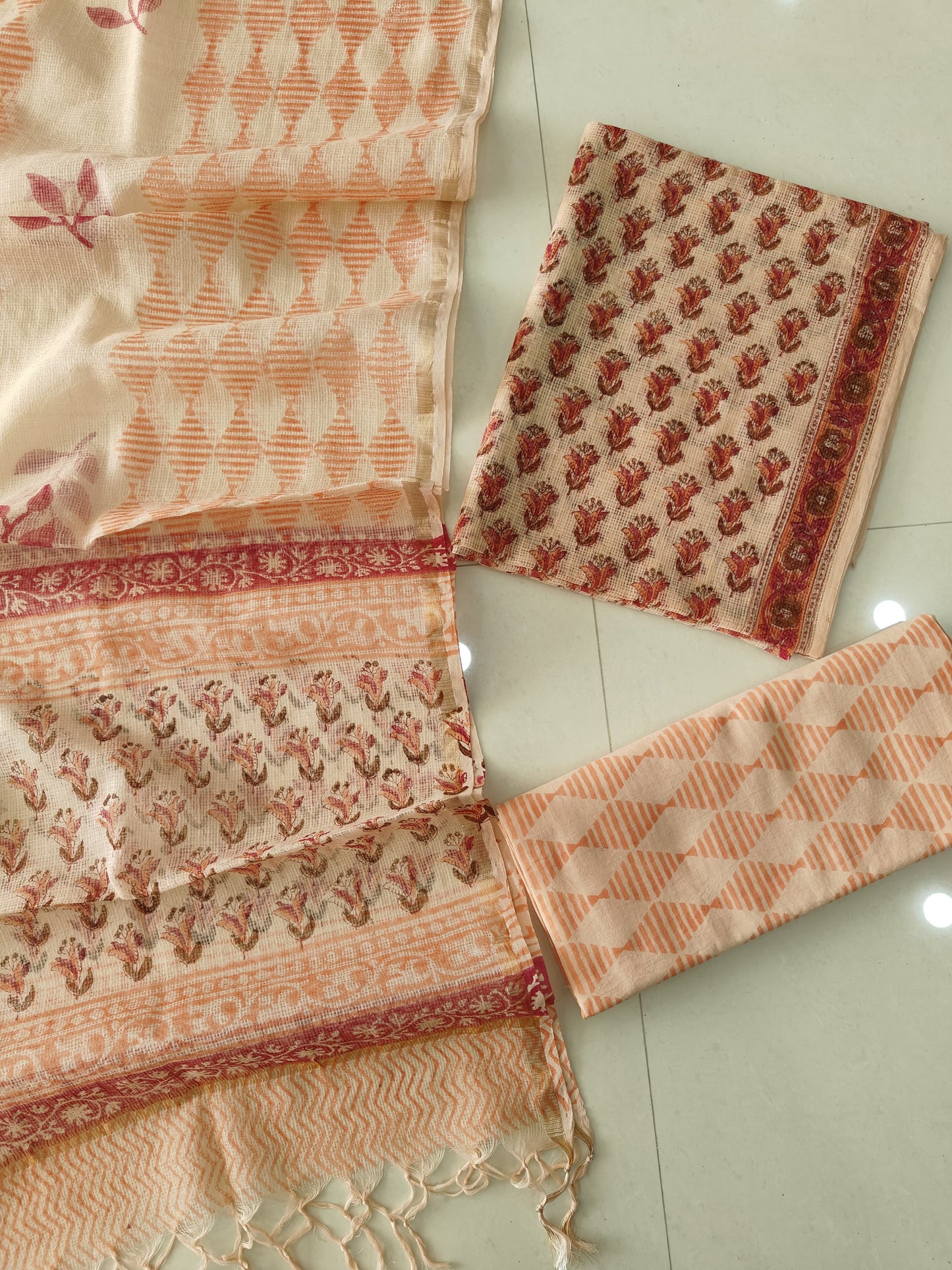 HAND BLOCK PRINTED KOTA DORIYA SUIT WITH KOTA DORIYA DUPPATA (FKS158)
