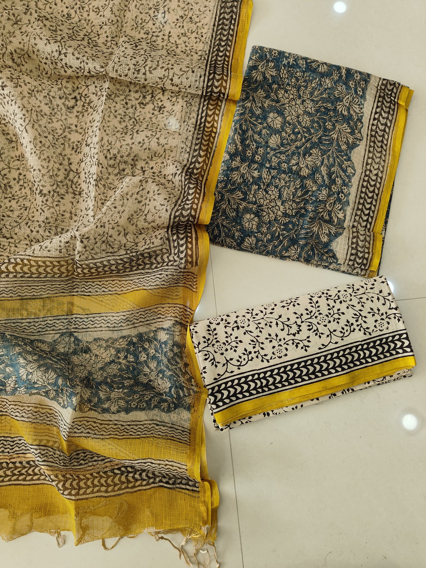 HAND BLOCK PRINTED KOTA DORIYA SUIT WITH KOTA DORIYA DUPPATA (FKS159)