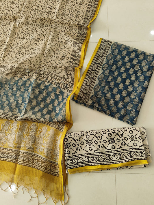 HAND BLOCK PRINTED KOTA DORIYA SUIT WITH KOTA DORIYA DUPPATA (FKS165)
