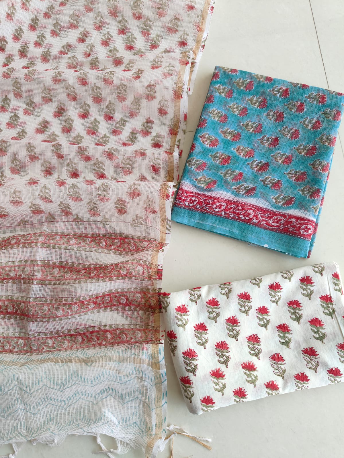 HAND BLOCK PRINTED KOTA DORIYA SUIT WITH KOTA DORIYA DUPPATA (FKS169)