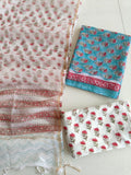 HAND BLOCK PRINTED KOTA DORIYA SUIT WITH KOTA DORIYA DUPPATA (FKS169)