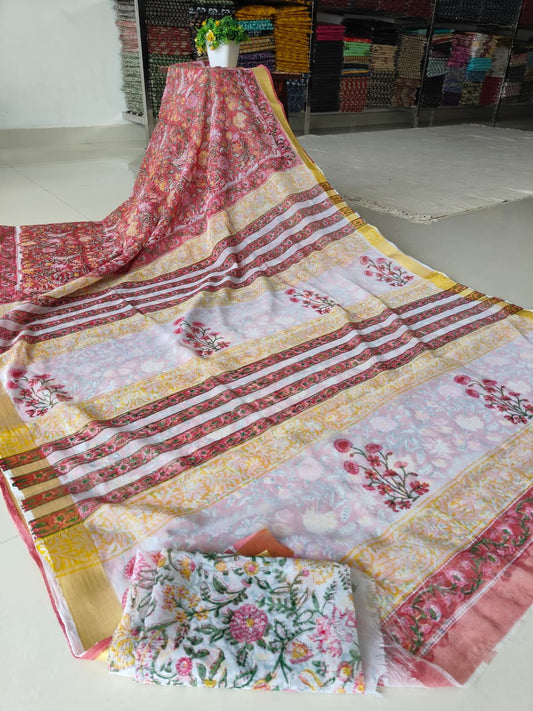 Hand Brush Painted Chiffon Saree with Blouse ( CIA93)