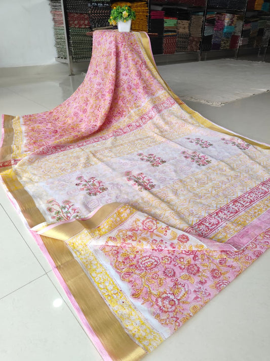 Hand Brush Painted Chiffon Saree with Blouse ( CIA95)