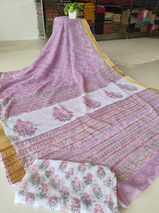 Hand Brush Painted Chiffon Saree with Blouse ( CIA98)