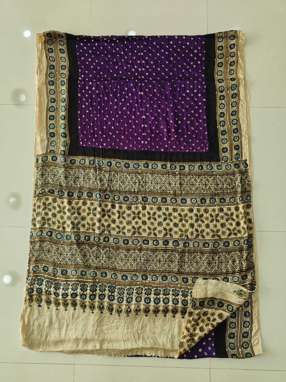 HAND BLOCK PRINTED  BANDHEJ AJRAKH MODAL SILK SAREE (CIX11)