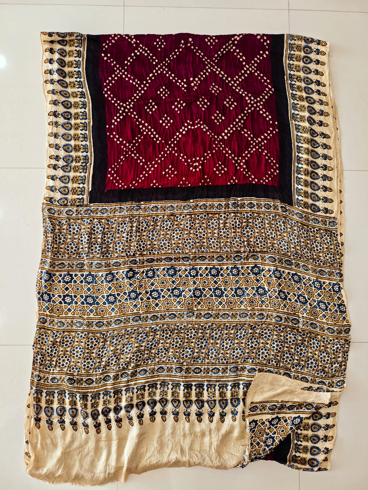 HAND BLOCK PRINTED  BANDHEJ AJRAKH MODAL SILK SAREE (CIX12)