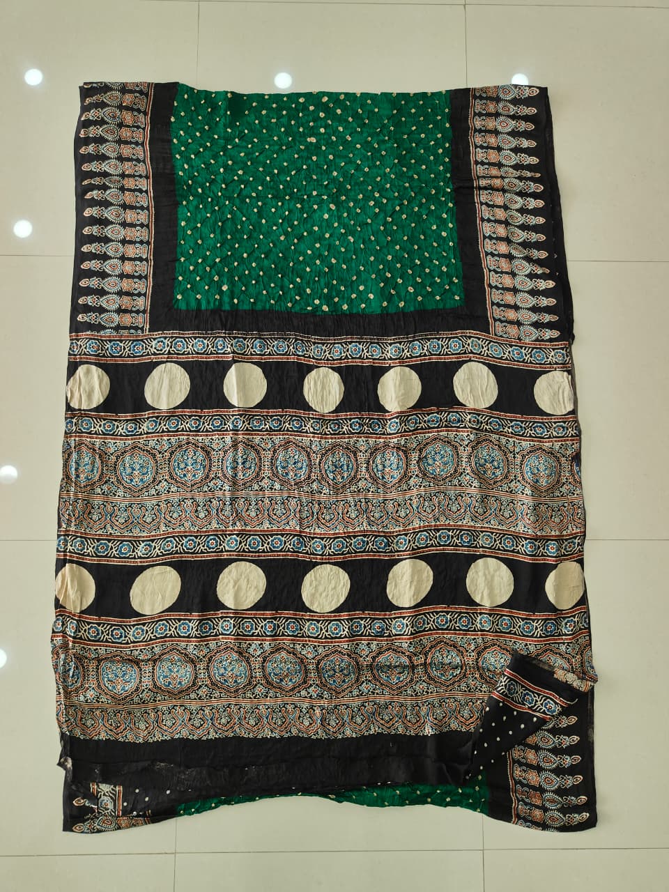 HAND BLOCK PRINTED  BANDHEJ AJRAKH MODAL SILK SAREE (CIX13)