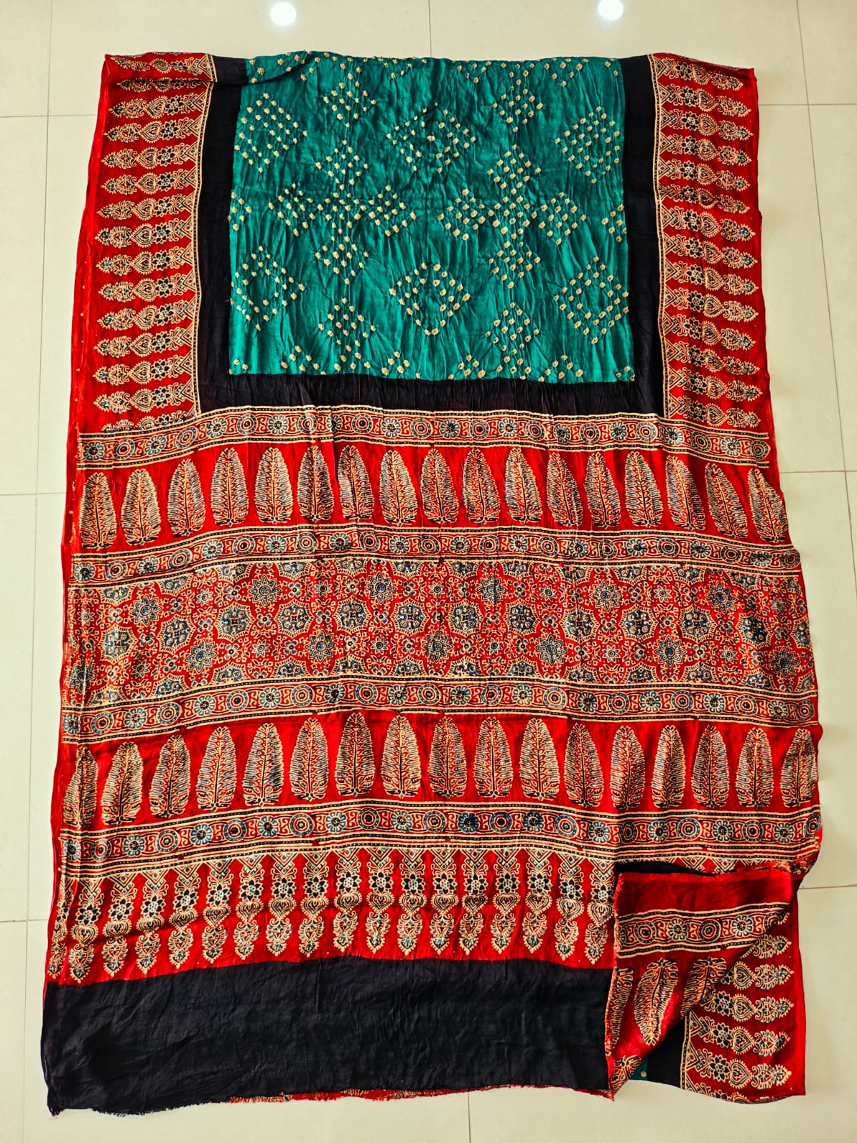 HAND BLOCK PRINTED  BANDHEJ AJRAKH MODAL SILK SAREE (CIX17)