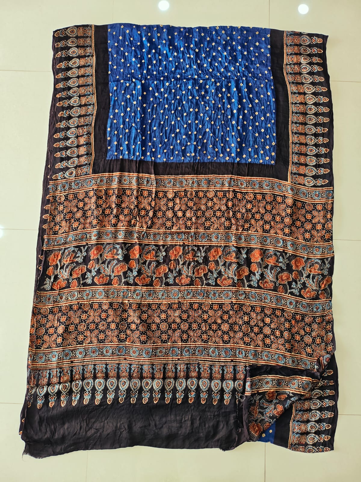 HAND BLOCK PRINTED  BANDHEJ AJRAKH MODAL SILK SAREE (CIX18)