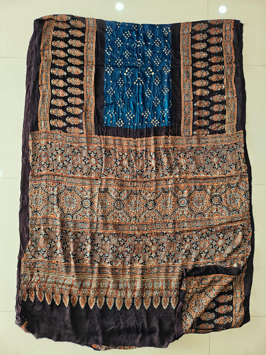 HAND BLOCK PRINTED  BANDHEJ AJRAKH MODAL SILK SAREE (CIX19)