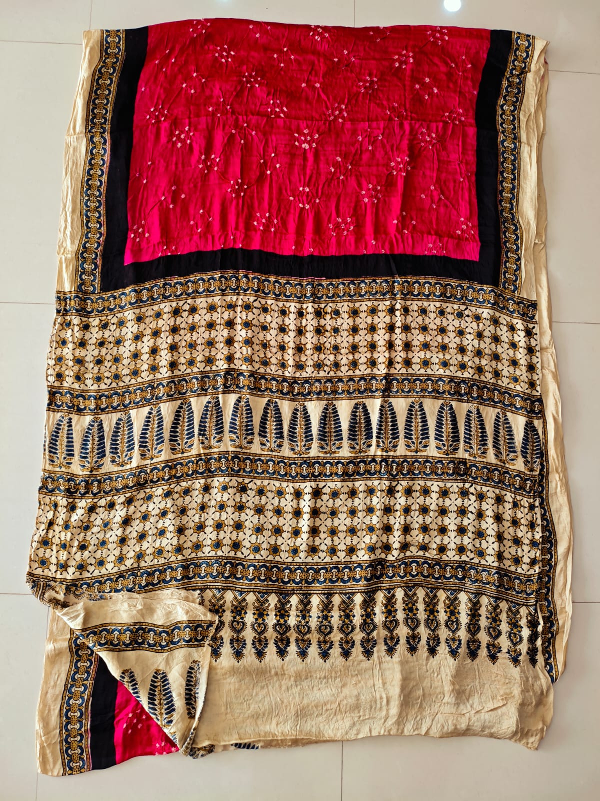 HAND BLOCK PRINTED  BANDHEJ AJRAKH MODAL SILK SAREE (CIX20)