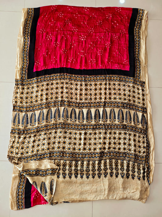 HAND BLOCK PRINTED  BANDHEJ AJRAKH MODAL SILK SAREE (CIX20)