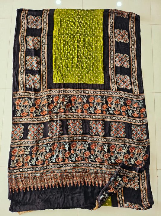 HAND BLOCK PRINTED  BANDHEJ AJRAKH MODAL SILK SAREE (CIX22)