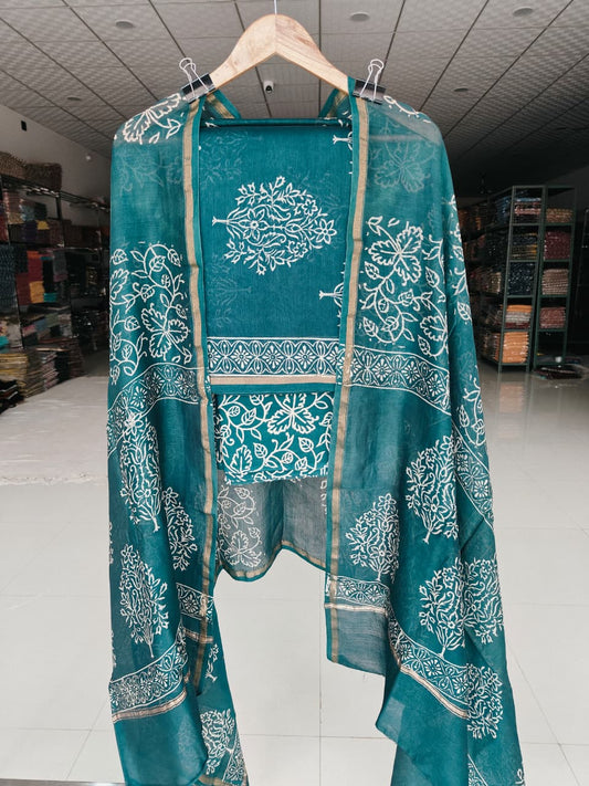 Jaipuri Block Printed Chanderi Silk Suits (CIN100)