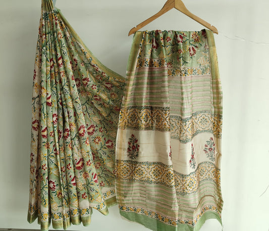 Jaipuri Hand Block Bagru Printed Maheshwari Silk Saree With Blouse (MSS184)