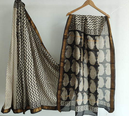 Jaipuri Hand Block Bagru Printed Maheshwari Silk Saree With Blouse (MSS187)