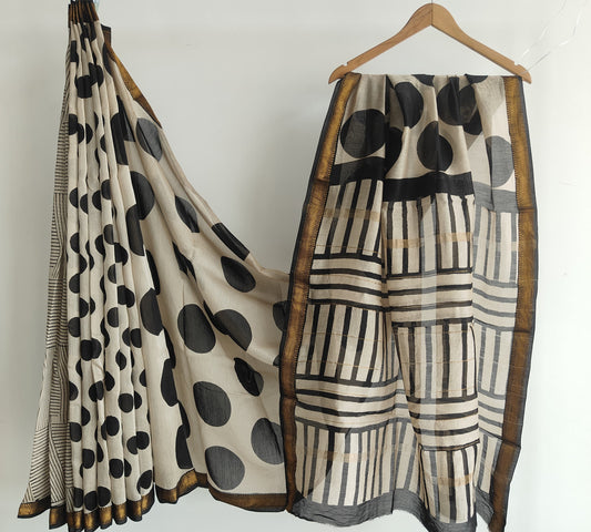 Jaipuri Hand Block Bagru Printed Maheshwari Silk Saree With Blouse (MSS185)