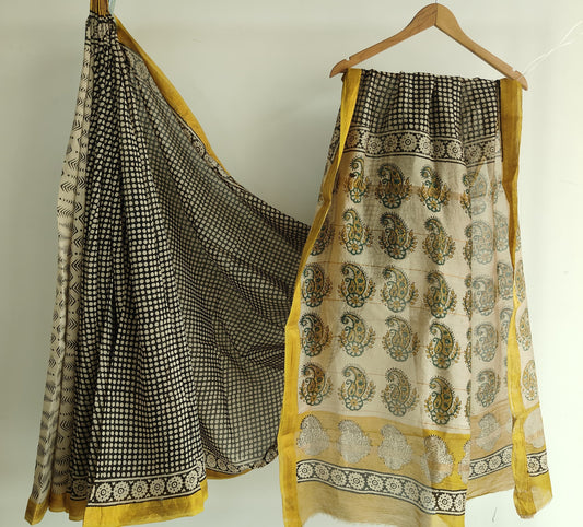 Jaipuri Hand Block Bagru Printed Maheshwari Silk Saree With Blouse (MSS188)