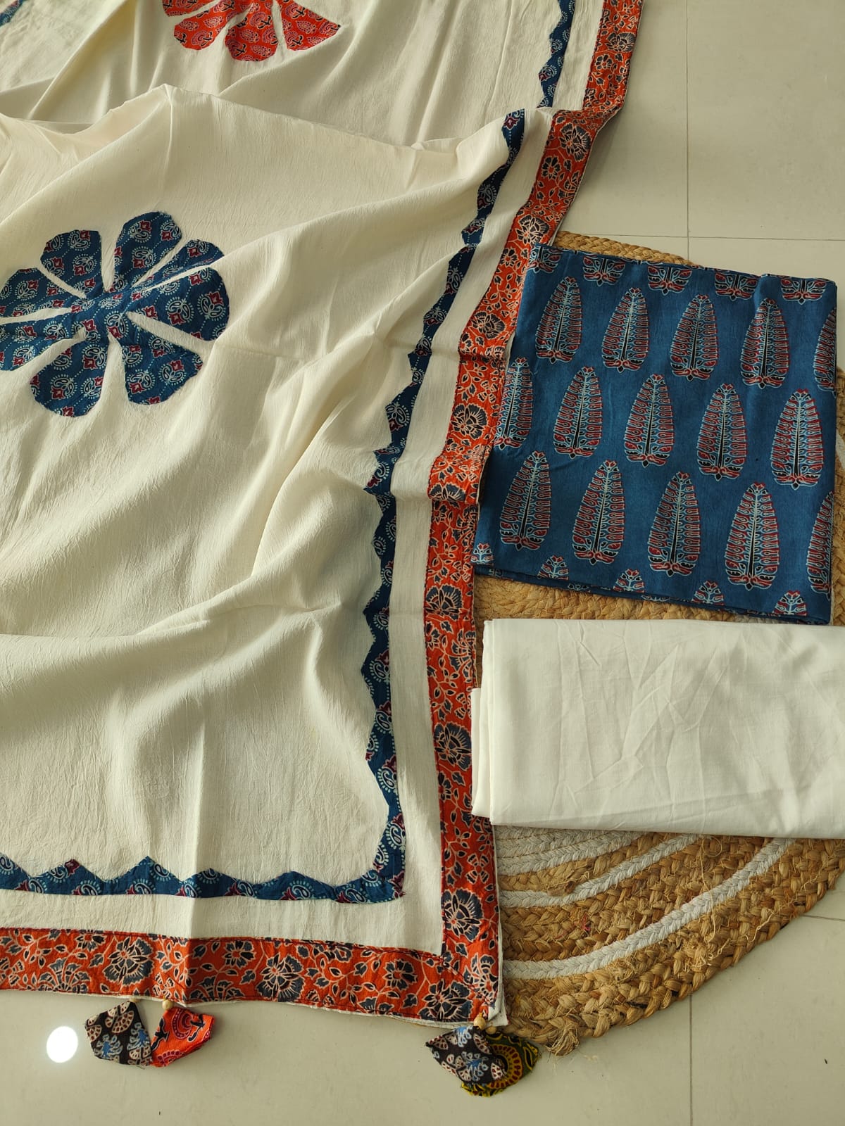 Ajarkh  Print Suit Pcs With Patch Work And Mirror Work Dupatta (ASC070)