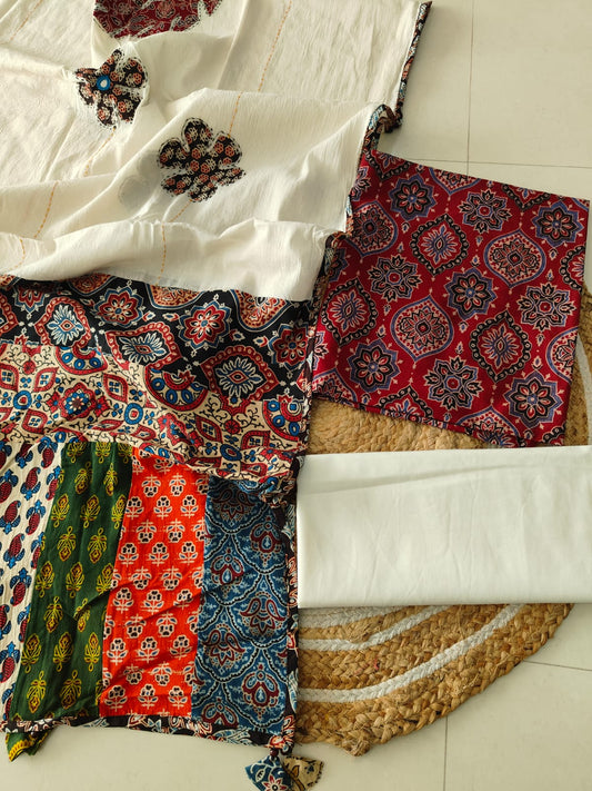 Ajarkh  Print Suit Pcs With Patch Work And Mirror Work Dupatta (ASC071)