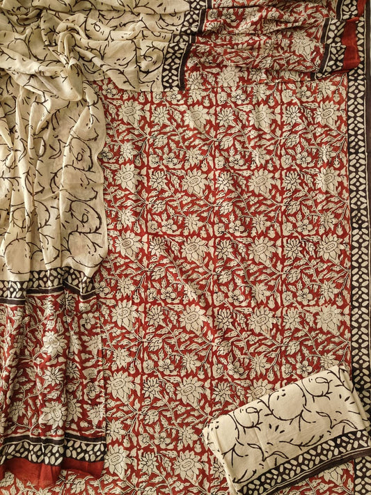HAND BLOCK PRINTED COTTON 3-PIS SUIT WITH MULMUL DUPPATA (CMS167)