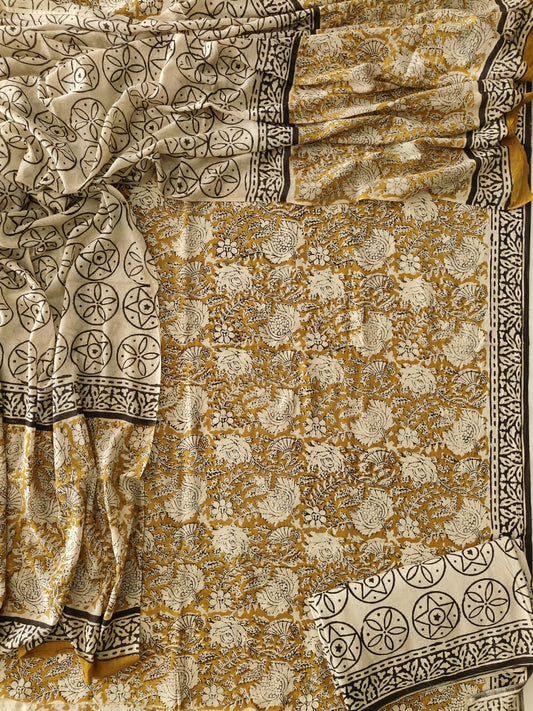 HAND BLOCK PRINTED COTTON 3-PIS SUIT WITH MULMUL DUPPATA (CMS169)