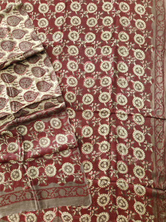 Vanaspati Ajrakh Hand Block Printed Suits Modal Silk Fabric (CIT135)