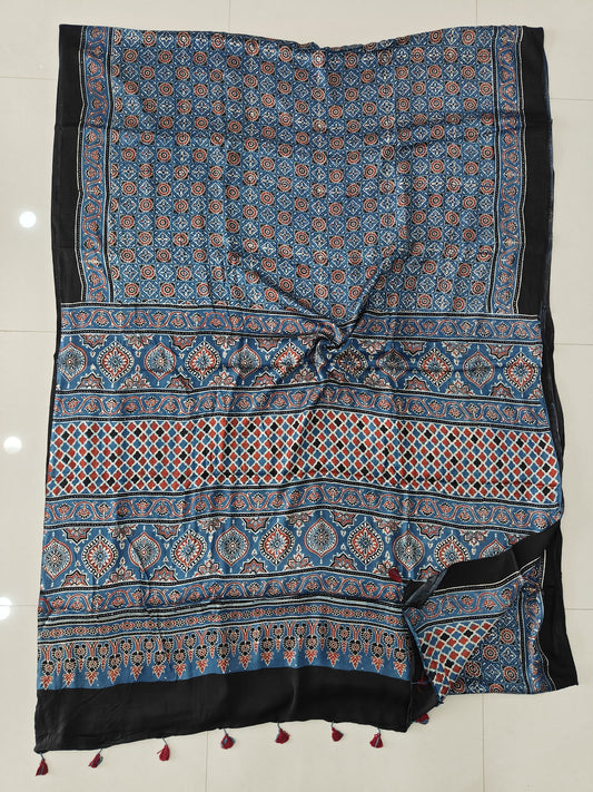 HAND BLOCK PRINTED AJRAKH MODAL SILK SAREE (CIG164)