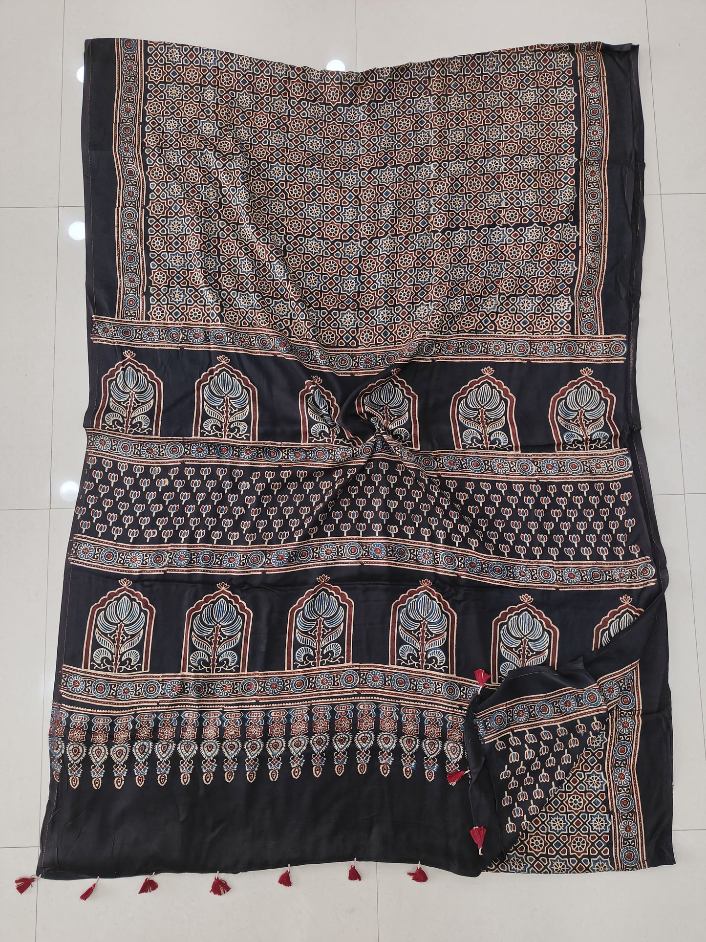 HAND BLOCK PRINTED AJRAKH MODAL SILK SAREE (CIG165)
