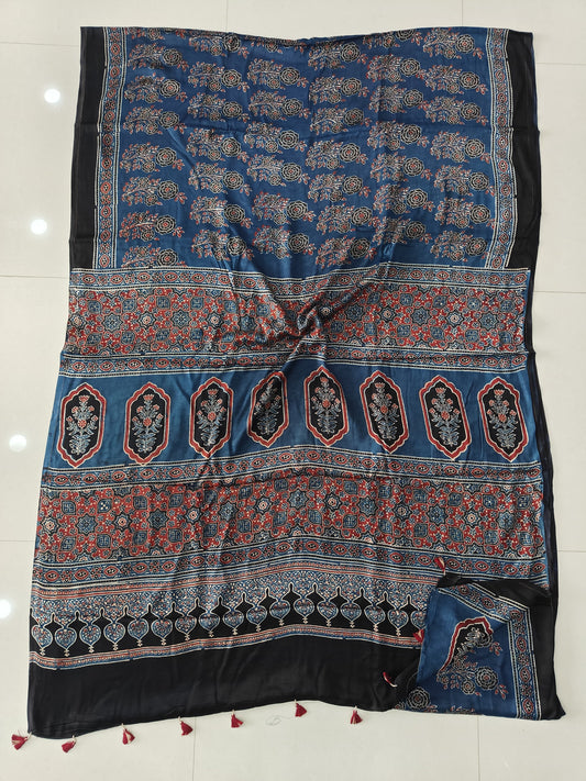 HAND BLOCK PRINTED AJRAKH MODAL SILK SAREE (CIG166)