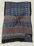 HAND BLOCK PRINTED AJRAKH MODAL SILK SAREE (CIG166)