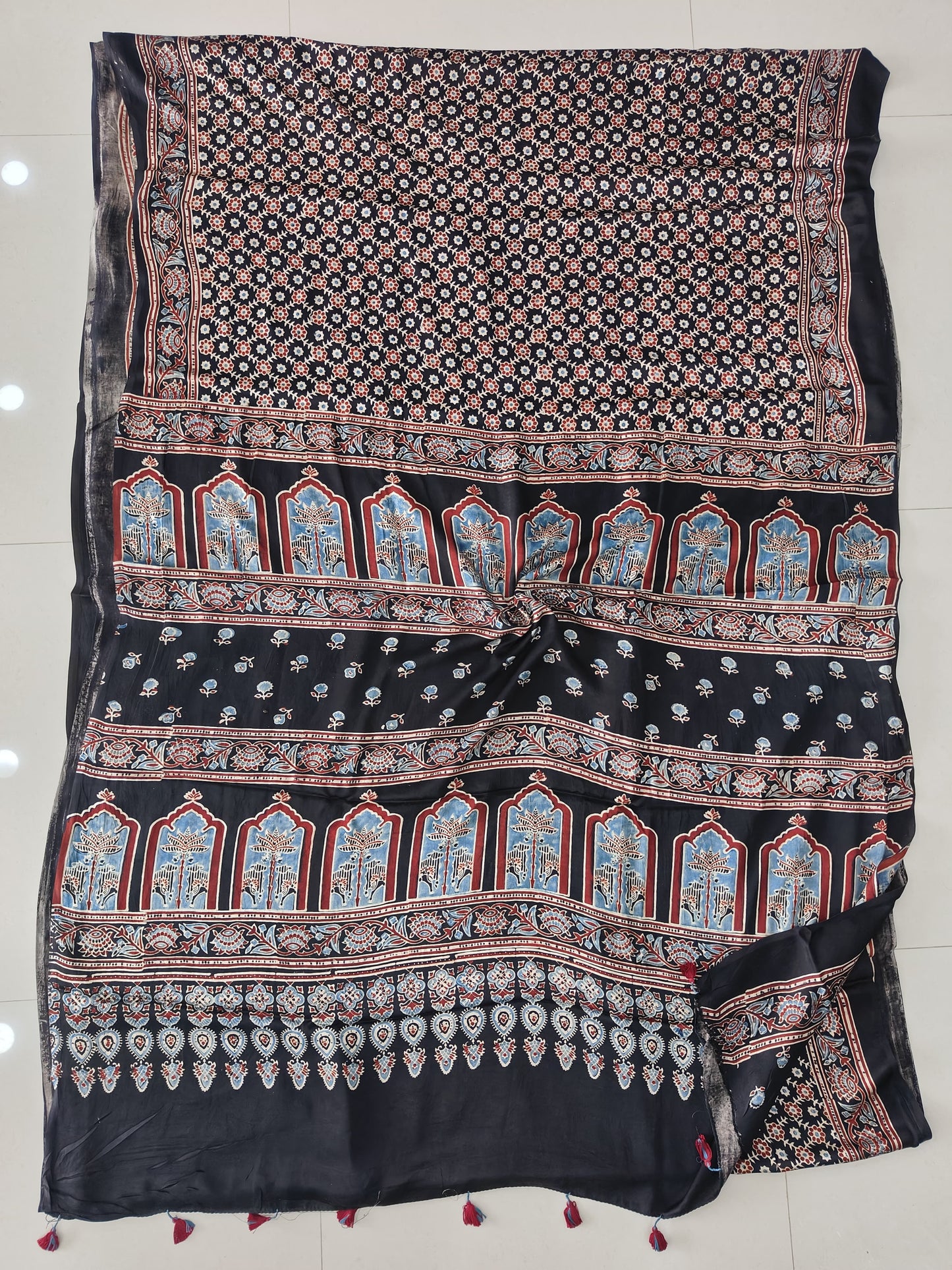 HAND BLOCK PRINTED AJRAKH MODAL SILK SAREE (CIG167)