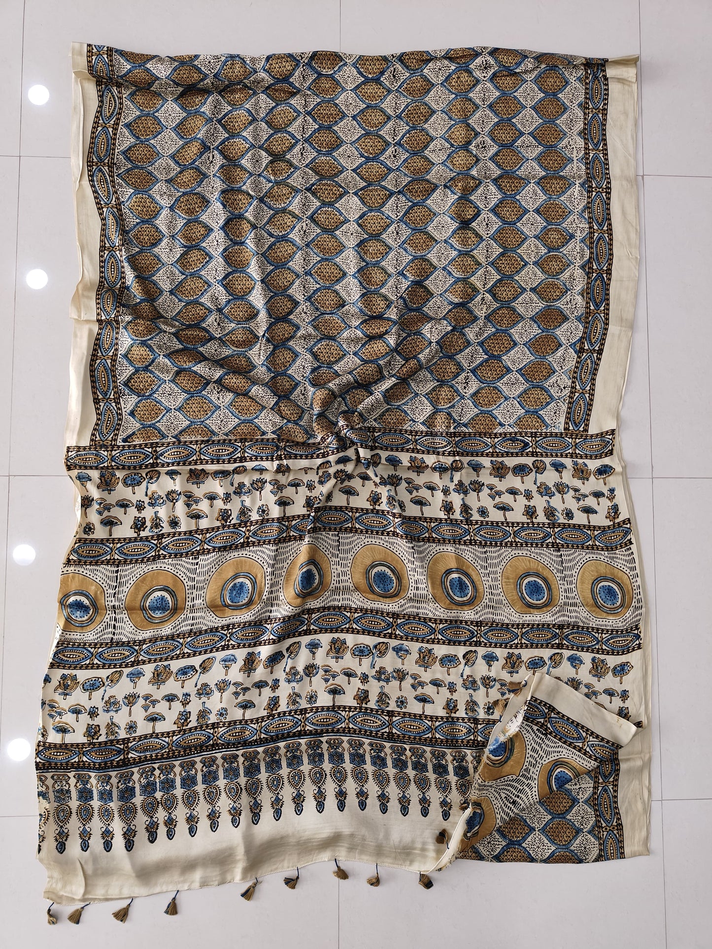 HAND BLOCK PRINTED AJRAKH MODAL SILK SAREE (CIG168)