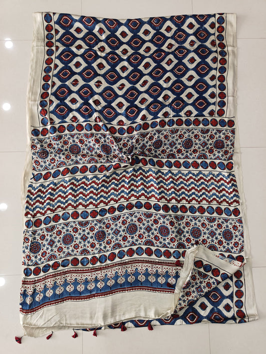 HAND BLOCK PRINTED AJRAKH MODAL SILK SAREE (CIG169)