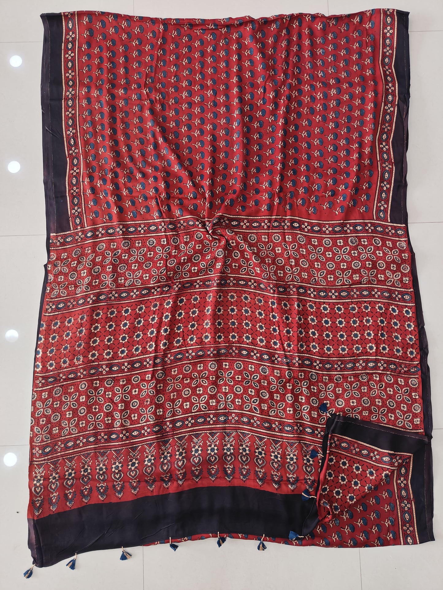 HAND BLOCK PRINTED AJRAKH MODAL SILK SAREE (CIG170)