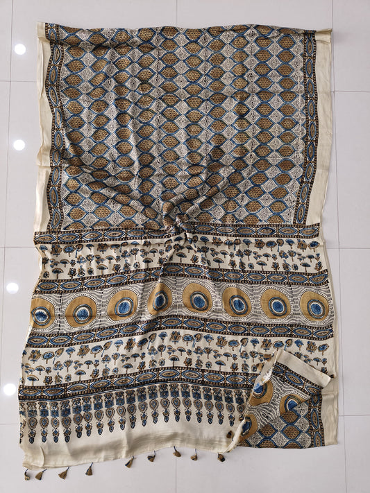 HAND BLOCK PRINTED AJRAKH MODAL SILK SAREE (CIG168)