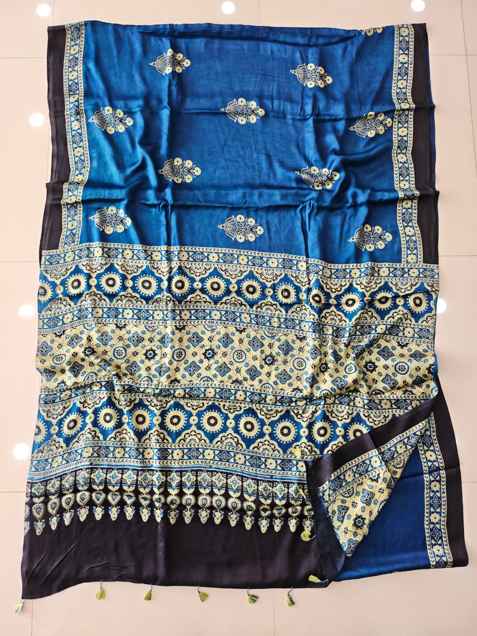 HAND BLOCK PRINTED AJRAKH MODAL SILK SAREE (CIG171)