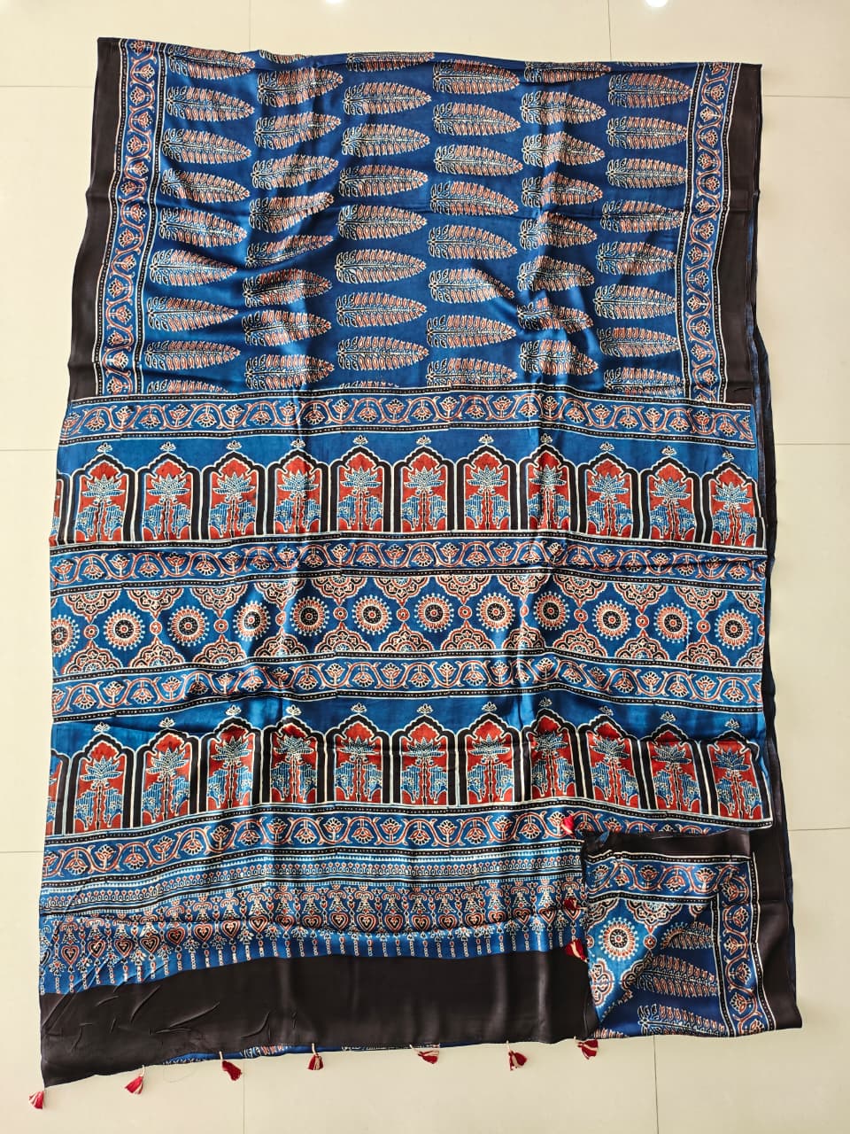 HAND BLOCK PRINTED AJRAKH MODAL SILK SAREE (CIG172)