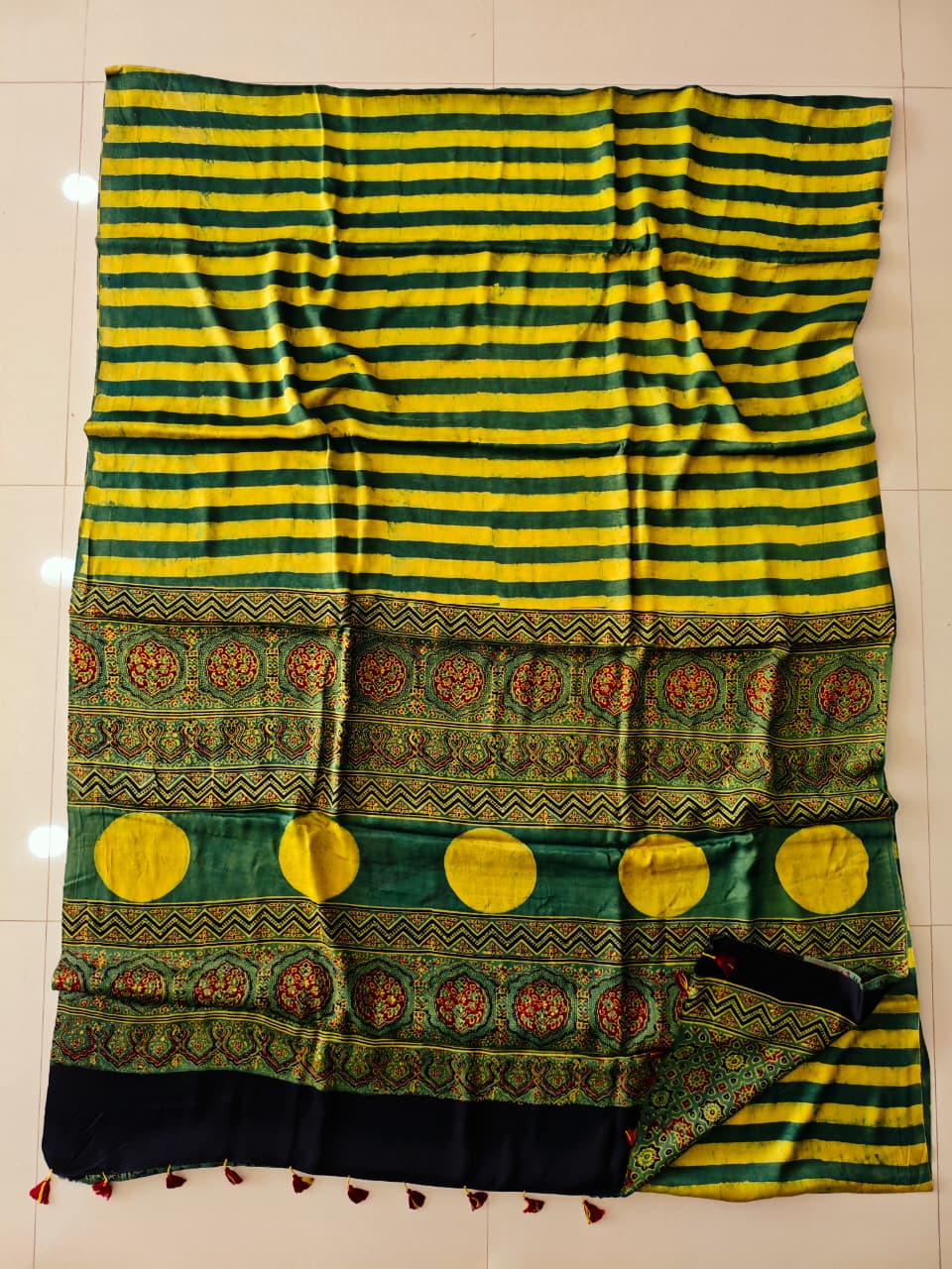 HAND BLOCK PRINTED AJRAKH MODAL SILK SAREE (CIG173)