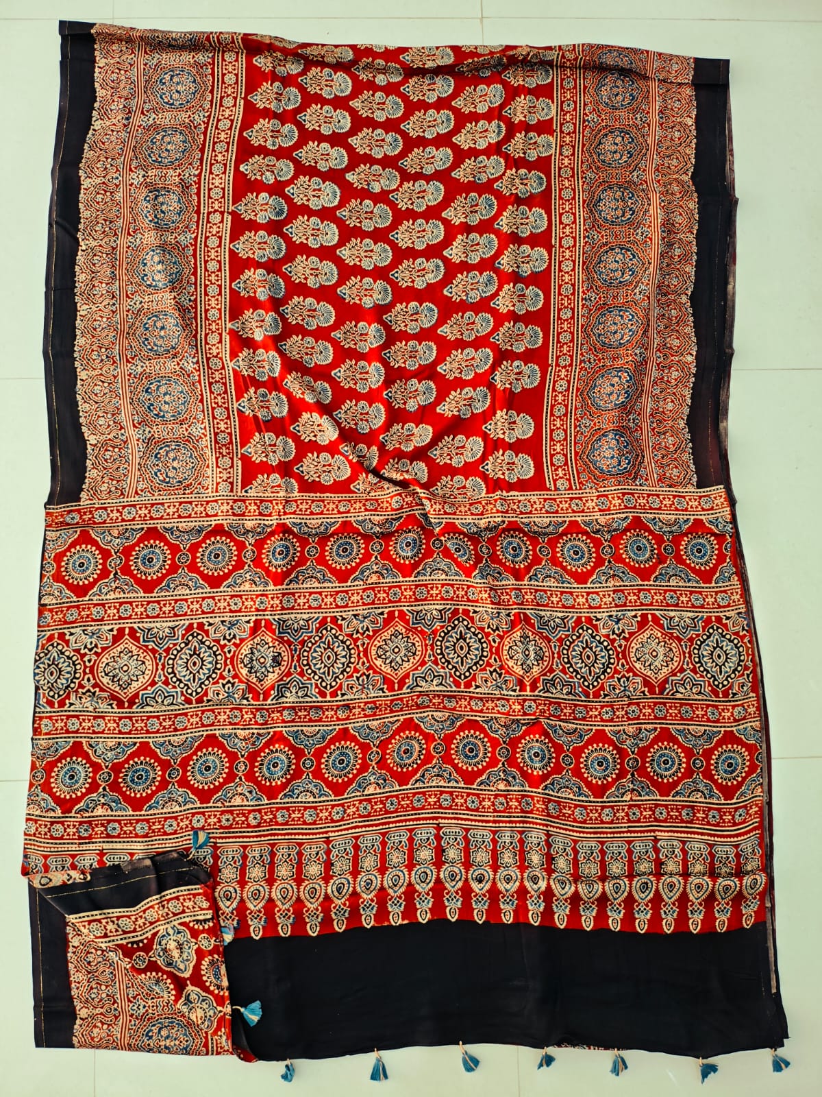 HAND BLOCK PRINTED AJRAKH MODAL SILK SAREE (CIG175)